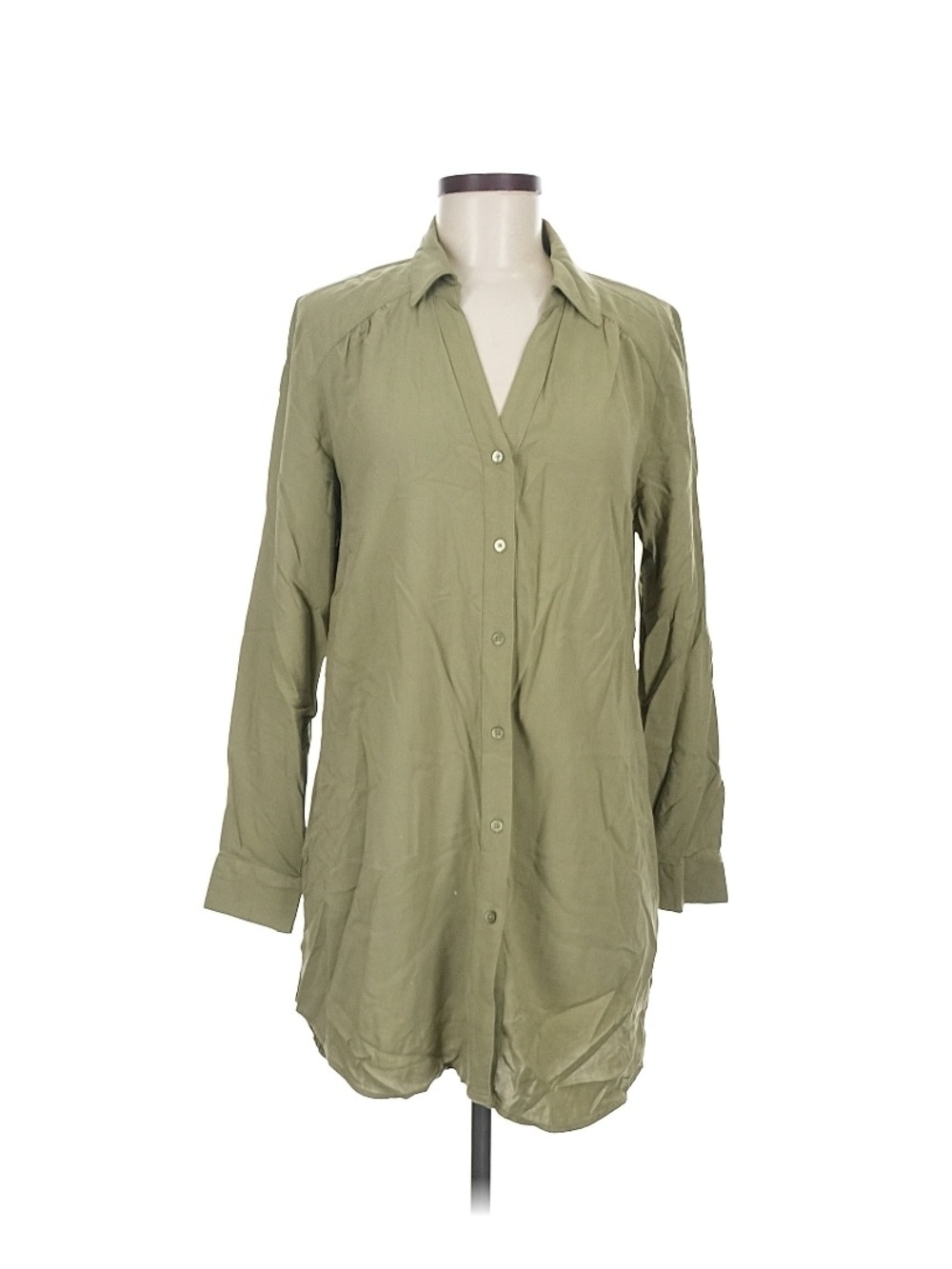 INC International Concepts Olive Green Longline Button Shirt Jacket